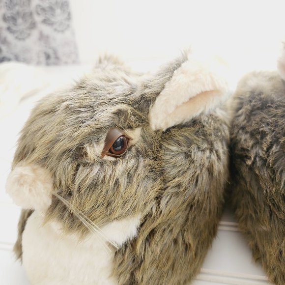 Novelty Plush Slippers Rabbit/ Bunny Faux Fur Brown and Tan Size M (7-8) - Picture 8 of 13